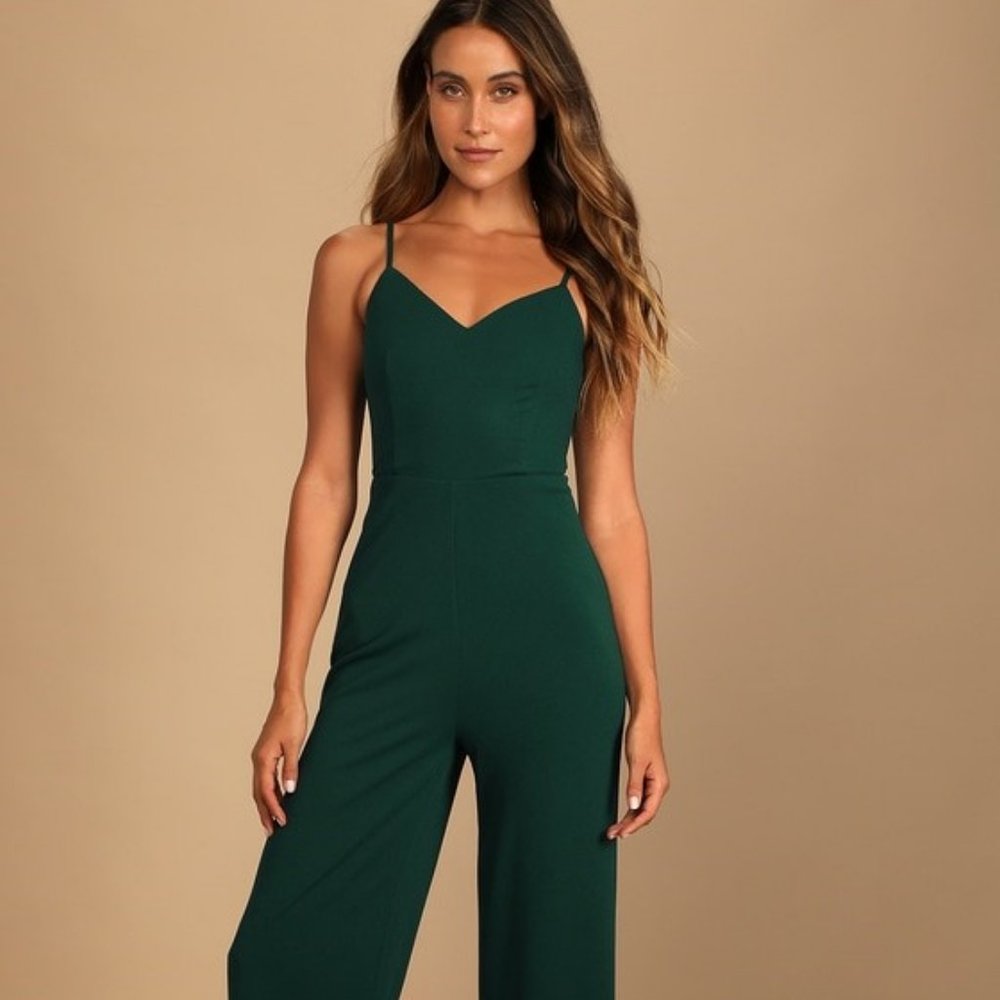 Betting on Love Dark Green Cutout Wide-Leg Jumpsuit